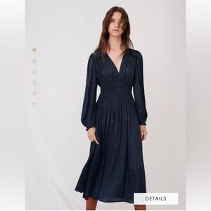 Maje Rhinestone Long Sleeve Georgette Dress